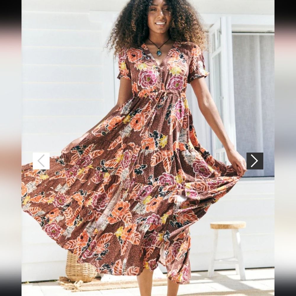 Jaase June Floral Tiered Maxi Dress Size XS Boho